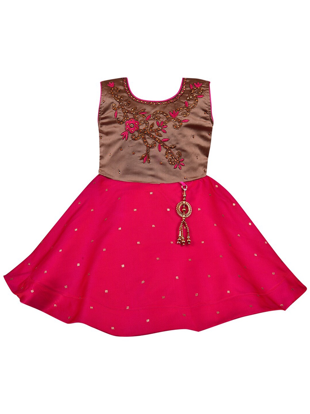 

Wish Karo Girls Pink Floral Embroidered Satin Fit & Flare Dress