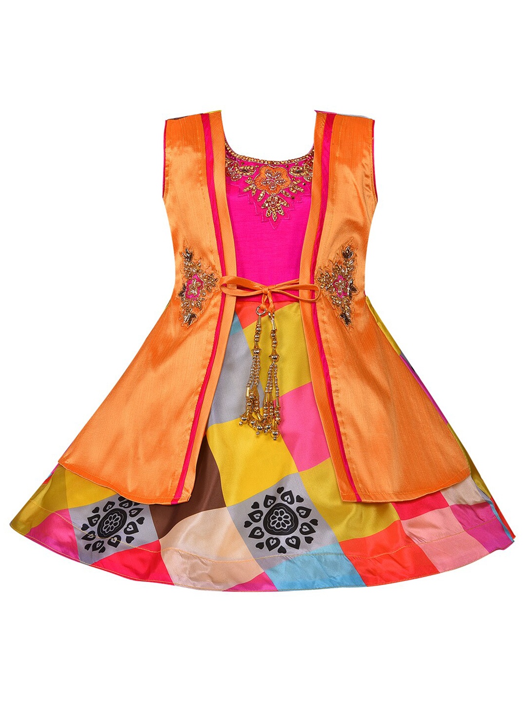 

Wish Karo Orange Floral Satin Dress