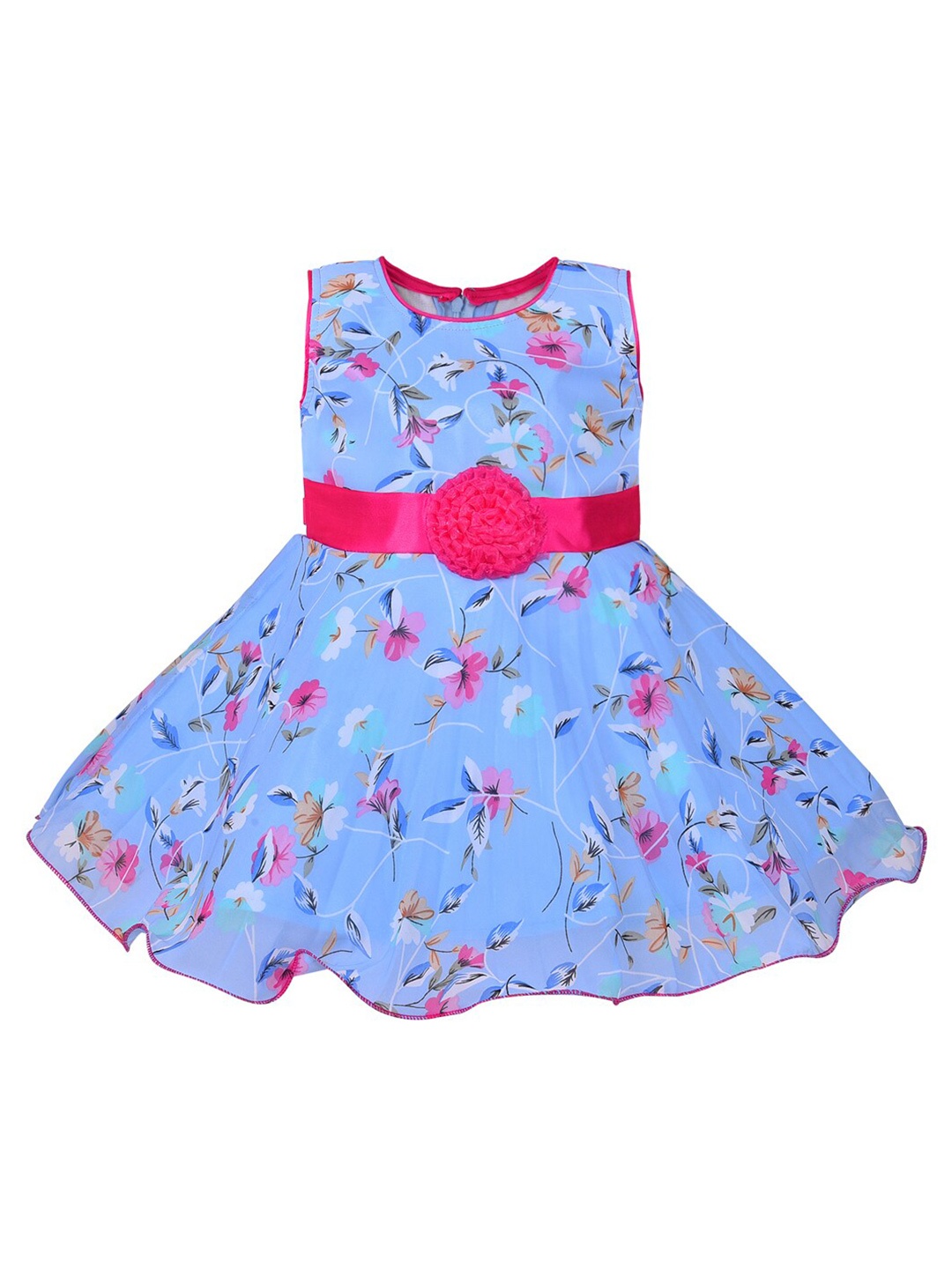 Wish Karo Blue & Pink Floral Georgette Dress
