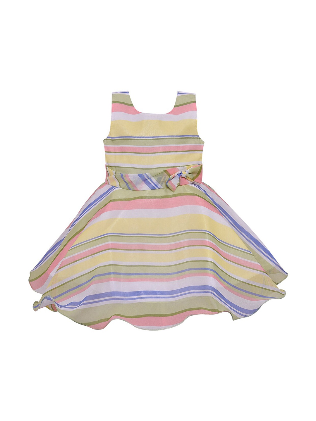 

Wish Karo Yellow Striped Georgette A-Line Dress
