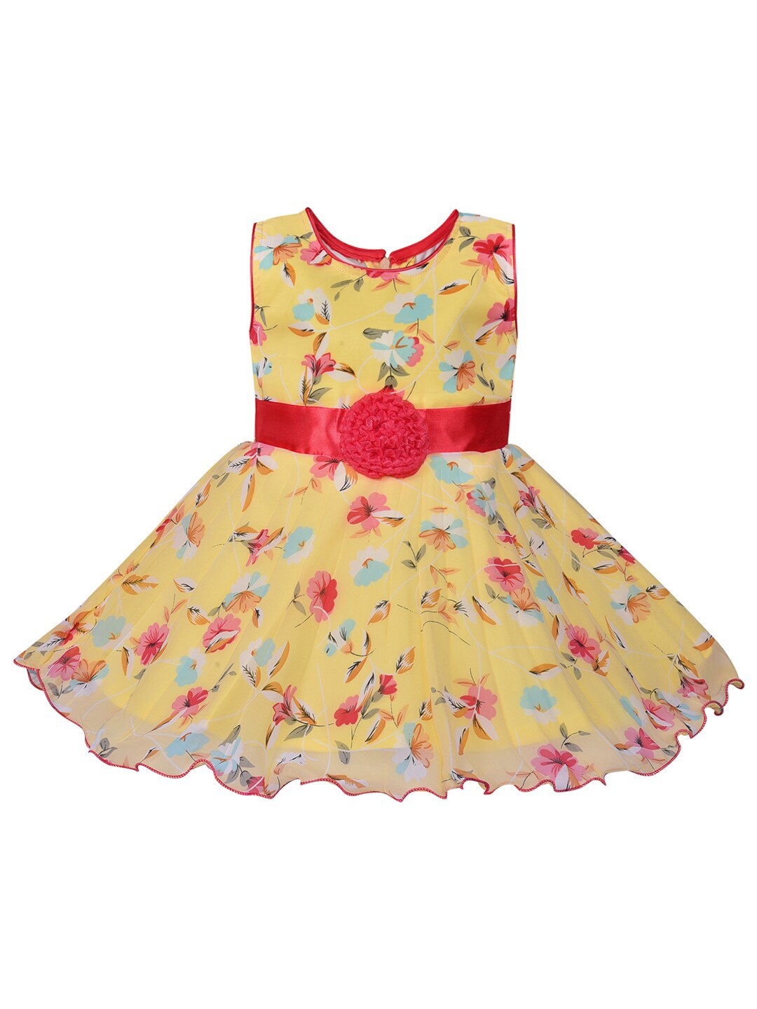 

Wish Karo Yellow Floral Georgette Dress