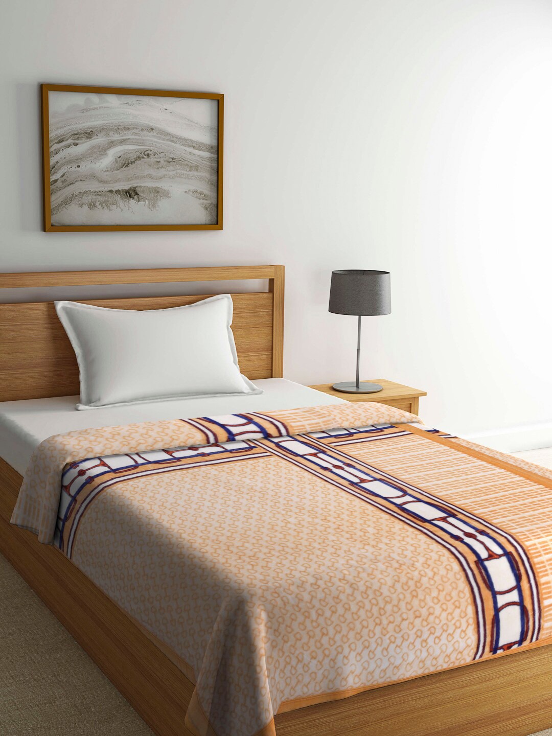 

KLOTTHE Yellow & White Heavy Winter Single Bed Blanket