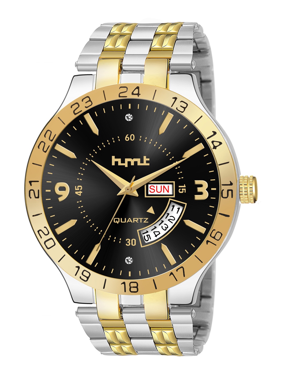 

HYMT Men Black Embellished Dial & Stainless Steel Bracelet Style Straps Analogue Watch