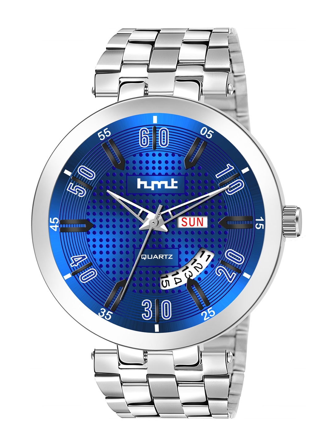 

HYMT Men Blue Dial & Silver Toned Stainless Steel Bracelet Style Straps Analogue Watch