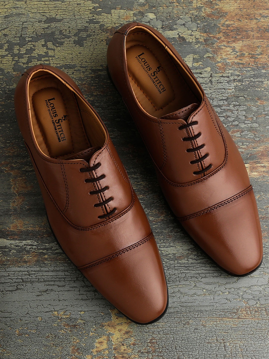 

LOUIS STITCH Men Brown Solid Genuine Leather Formal Oxfords