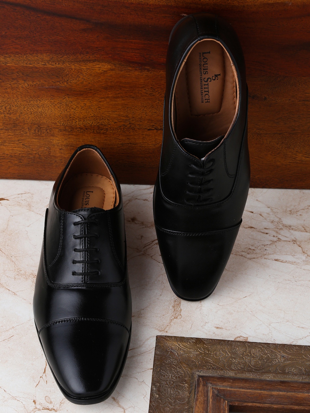LOUIS STITCH Men Black Genuine Leather Formal Oxfords