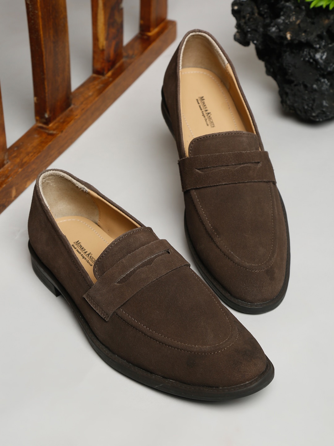 

MONKS & KNIGHTS Men Brown Suede Loafers