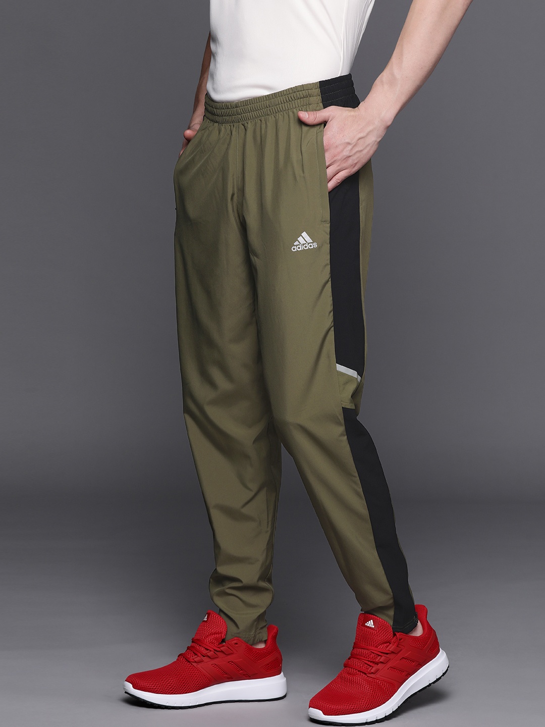 

ADIDAS Men Olive Green & Black OWN THE RUN PAN Sustainable Track Pants