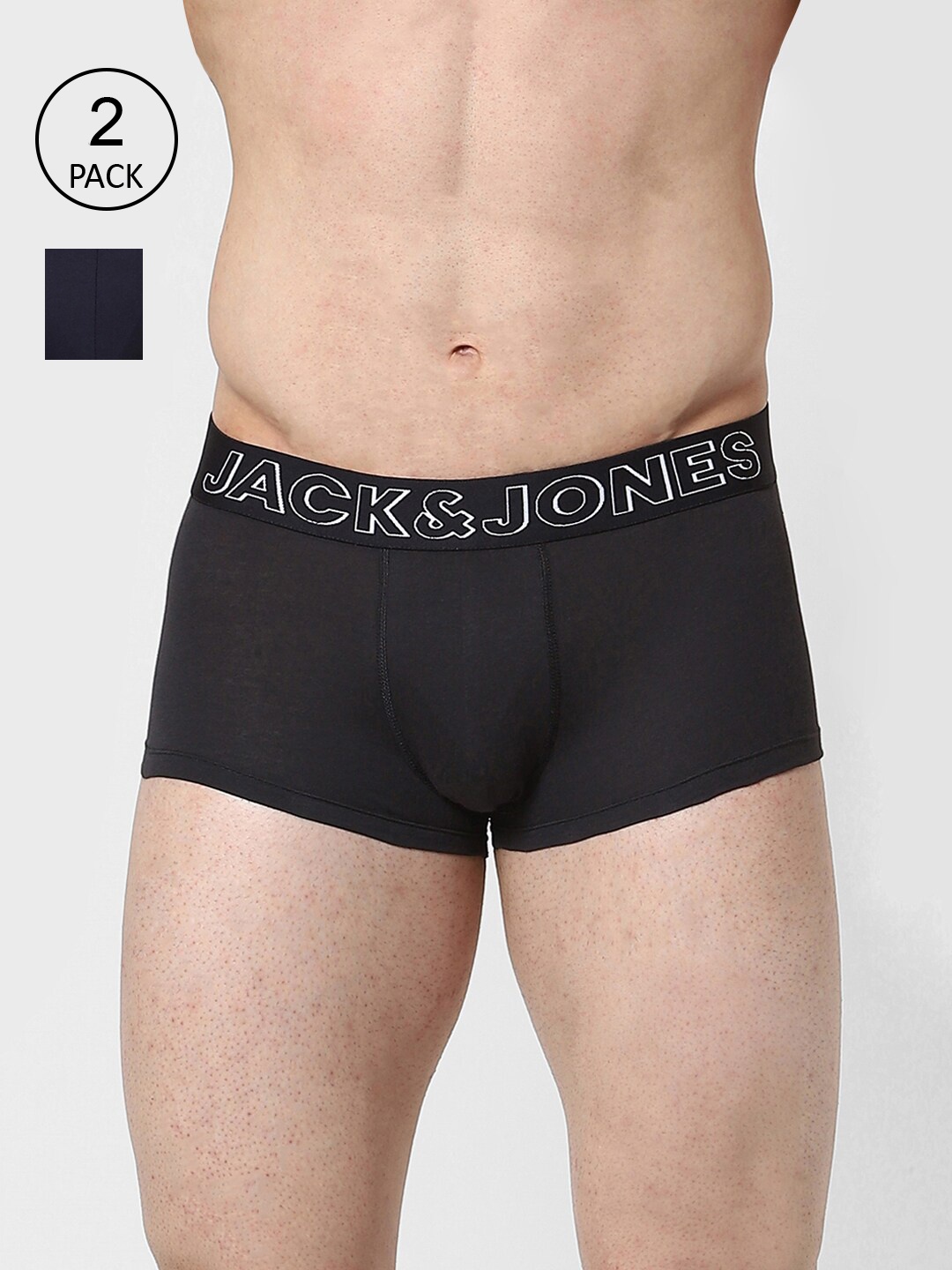 

Jack & Jones Grey & Navy Blue Set of 2 Solid Casual Cotton Trunk