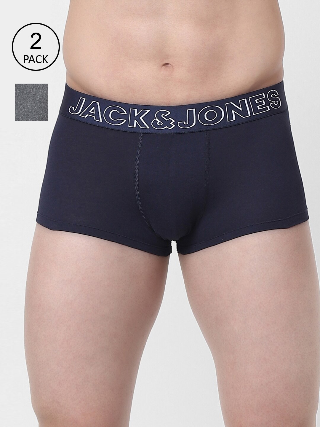 

Jack & Jones Men Pack of 2 Navy Blue & Grey Solid Trunks 122071303-2