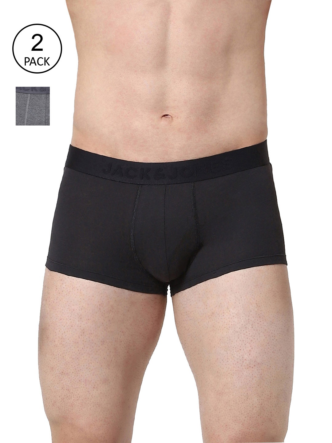 

Jack & Jones Men Black & Grey Pack of 2 Solid Cotton Trunks 122071202-2