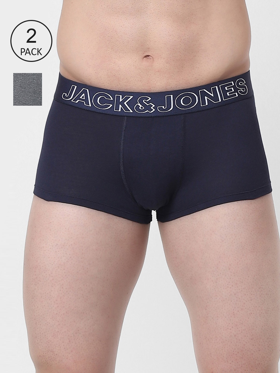 

Jack & Jones Men Pack Of 2 Grey & Navy Blue Solid Cotton Trunks 122071403