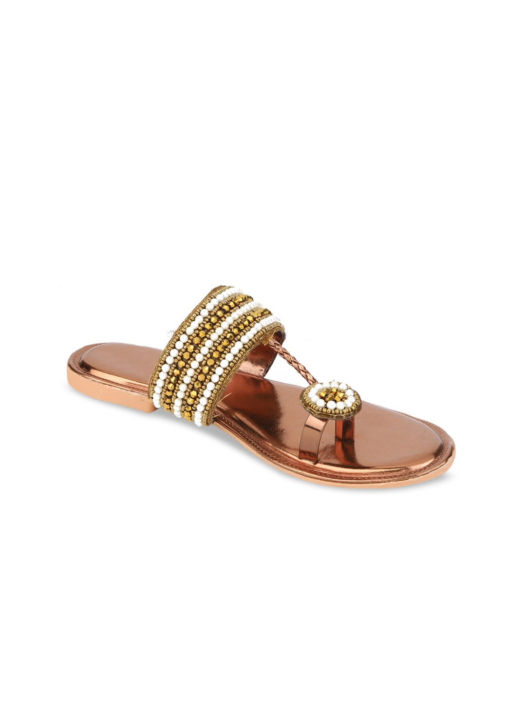 

WALK N STYLE COLLECTION Women Copper-Toned Ethnic T-Strap Flats