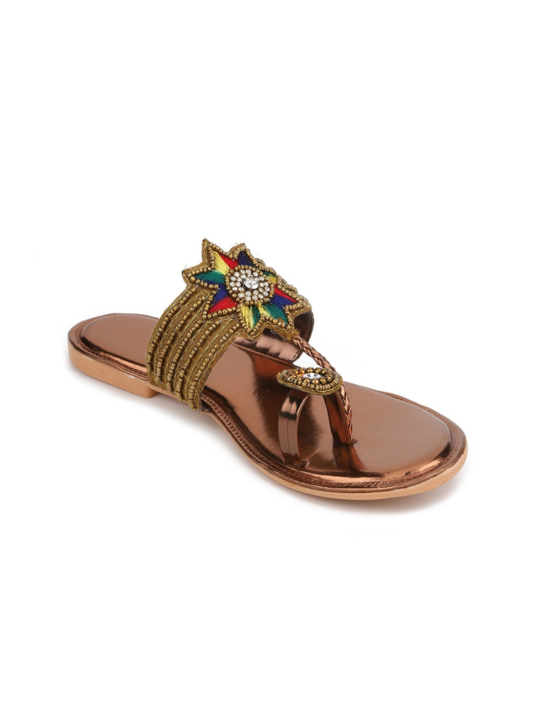 

WALK N STYLE COLLECTION Women Copper-Toned Embellished Ethnic One Toe Flats