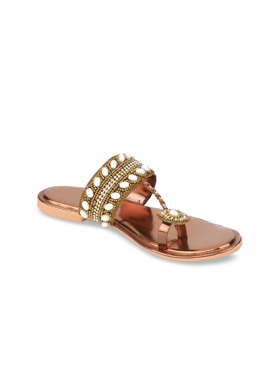 

WALK N STYLE COLLECTION Women Copper-Toned Embellished Ethnic One Toe Flats