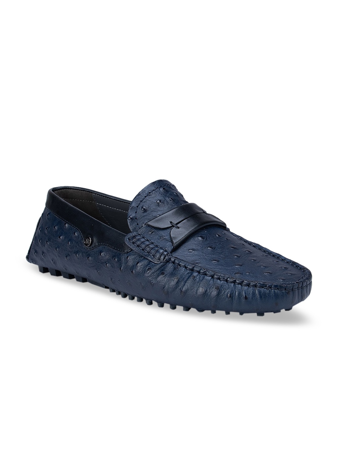 

ROSSO BRUNELLO Men Navy Blue Textured Leather Loafers