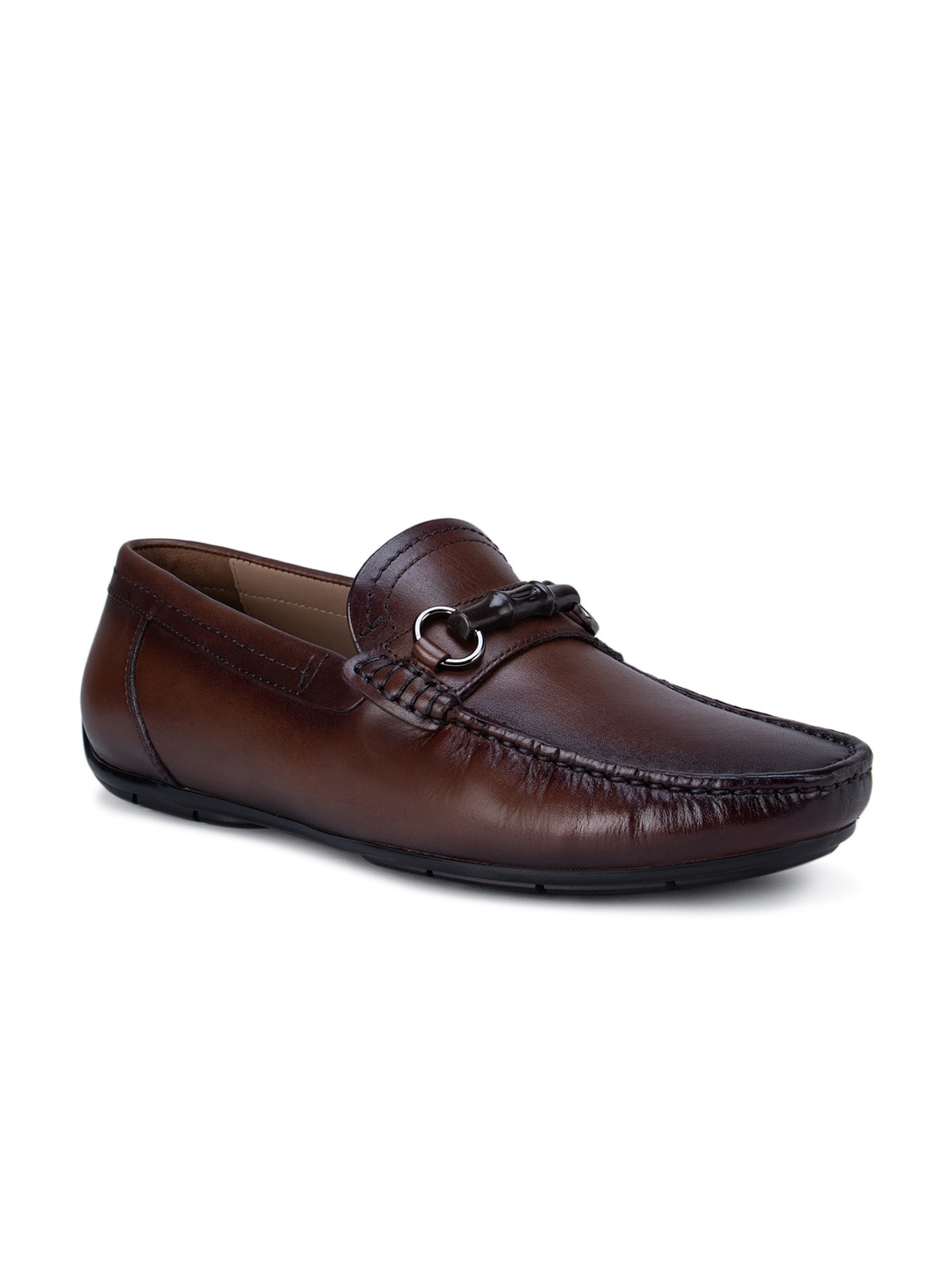 

ROSSO BRUNELLO Men Coffee Brown Textured Leather Loafers