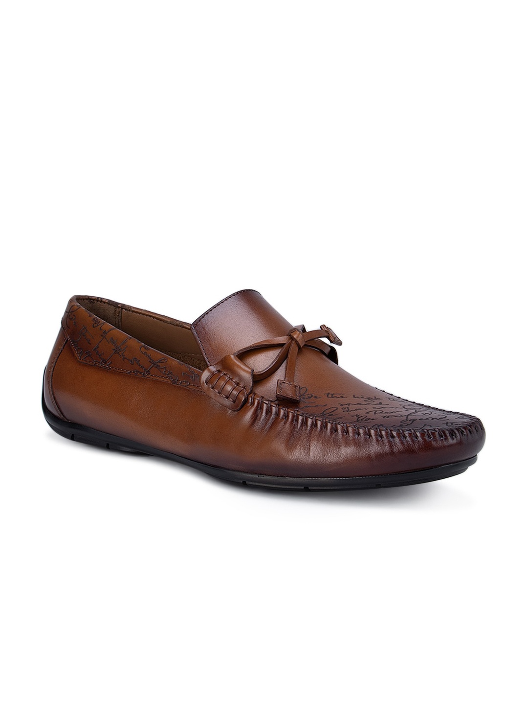 

ROSSO BRUNELLO Men Brown Printed Leather Driving Shoes
