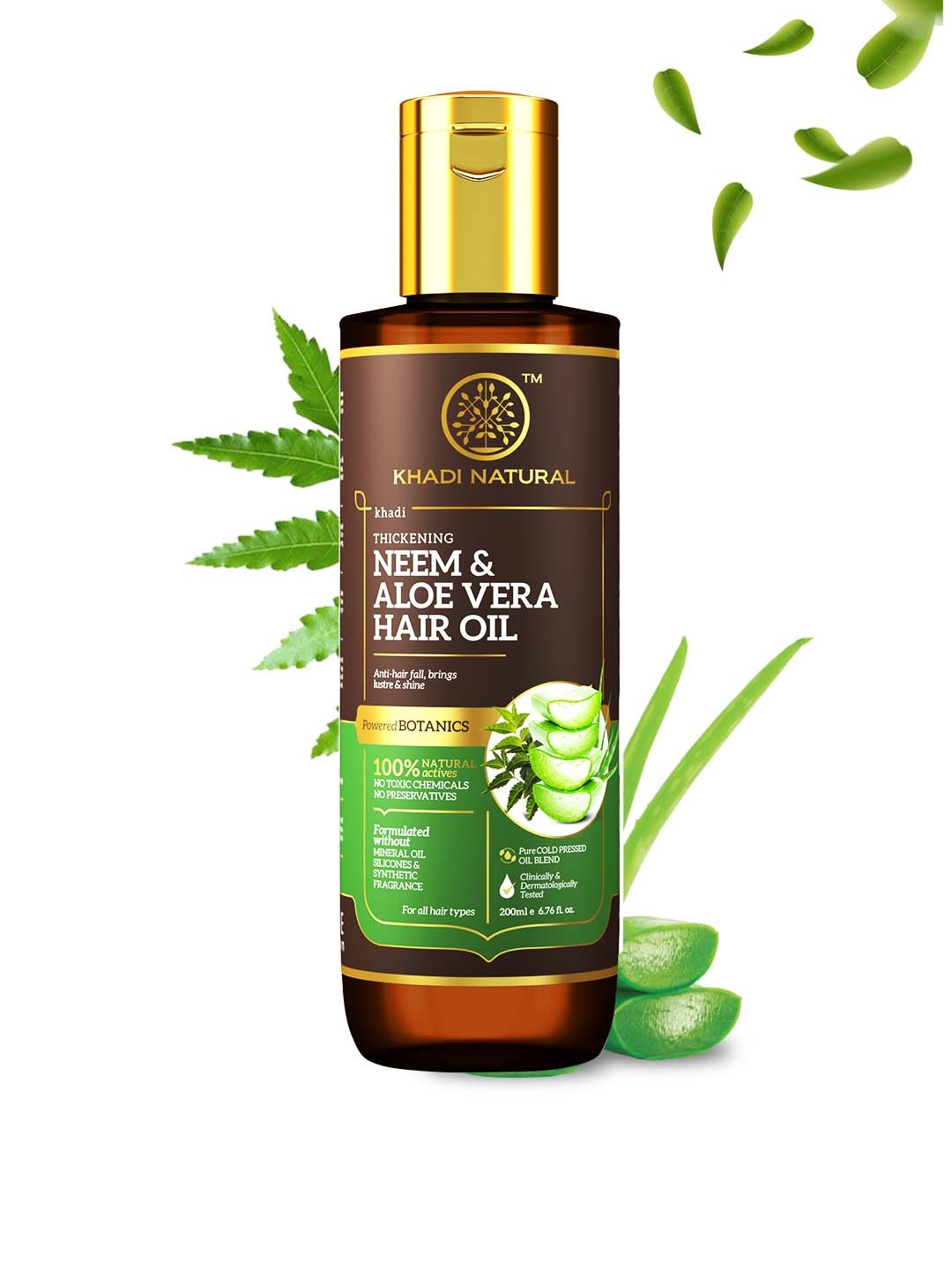 

Khadi Natural Power Botanics Neem & Aloe Vera Anti-Hair Fall Hair Oil - 200ml, Brown