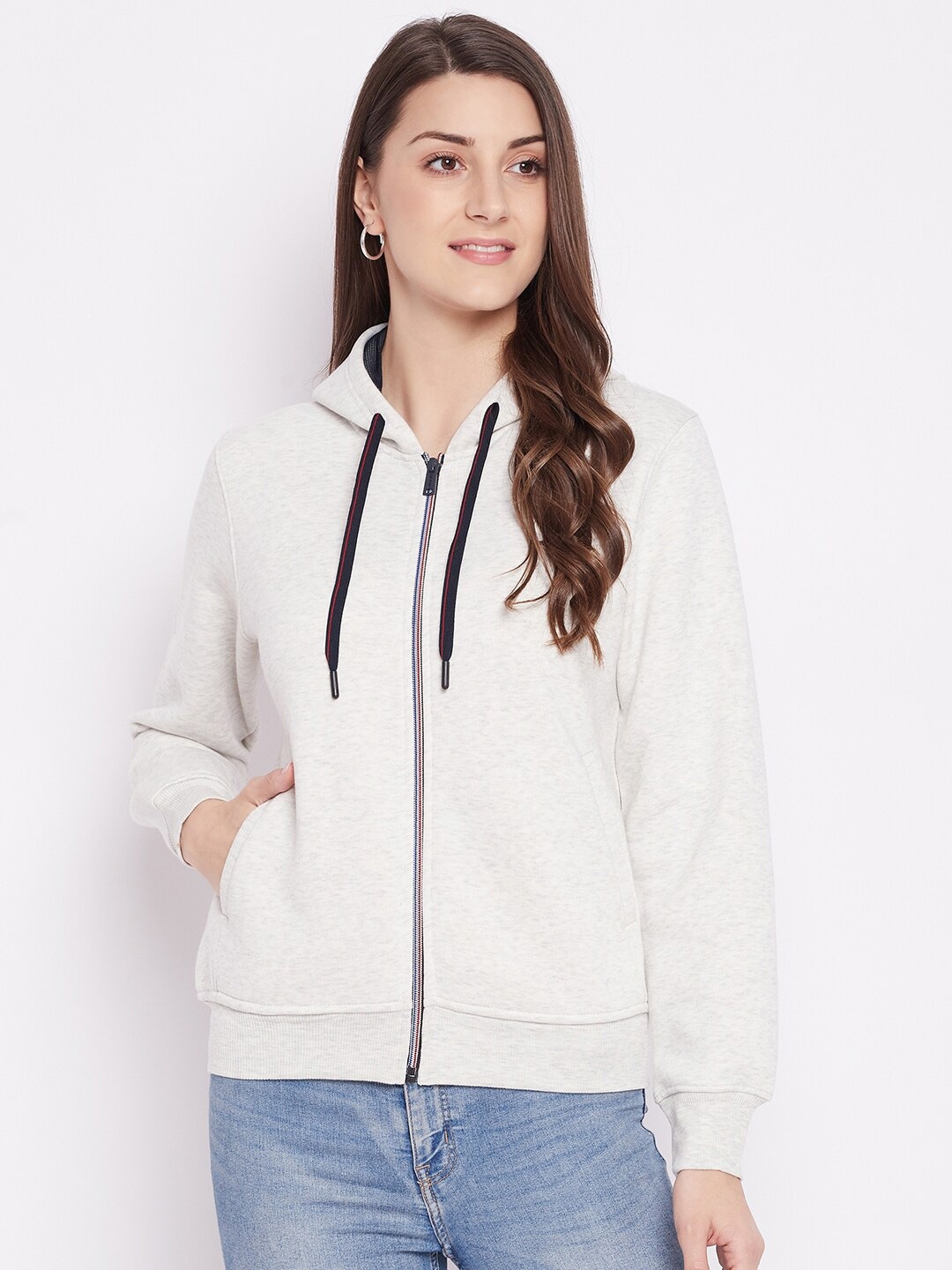 

Okane Women Grey Melange Solid Hooded Sweatshirt