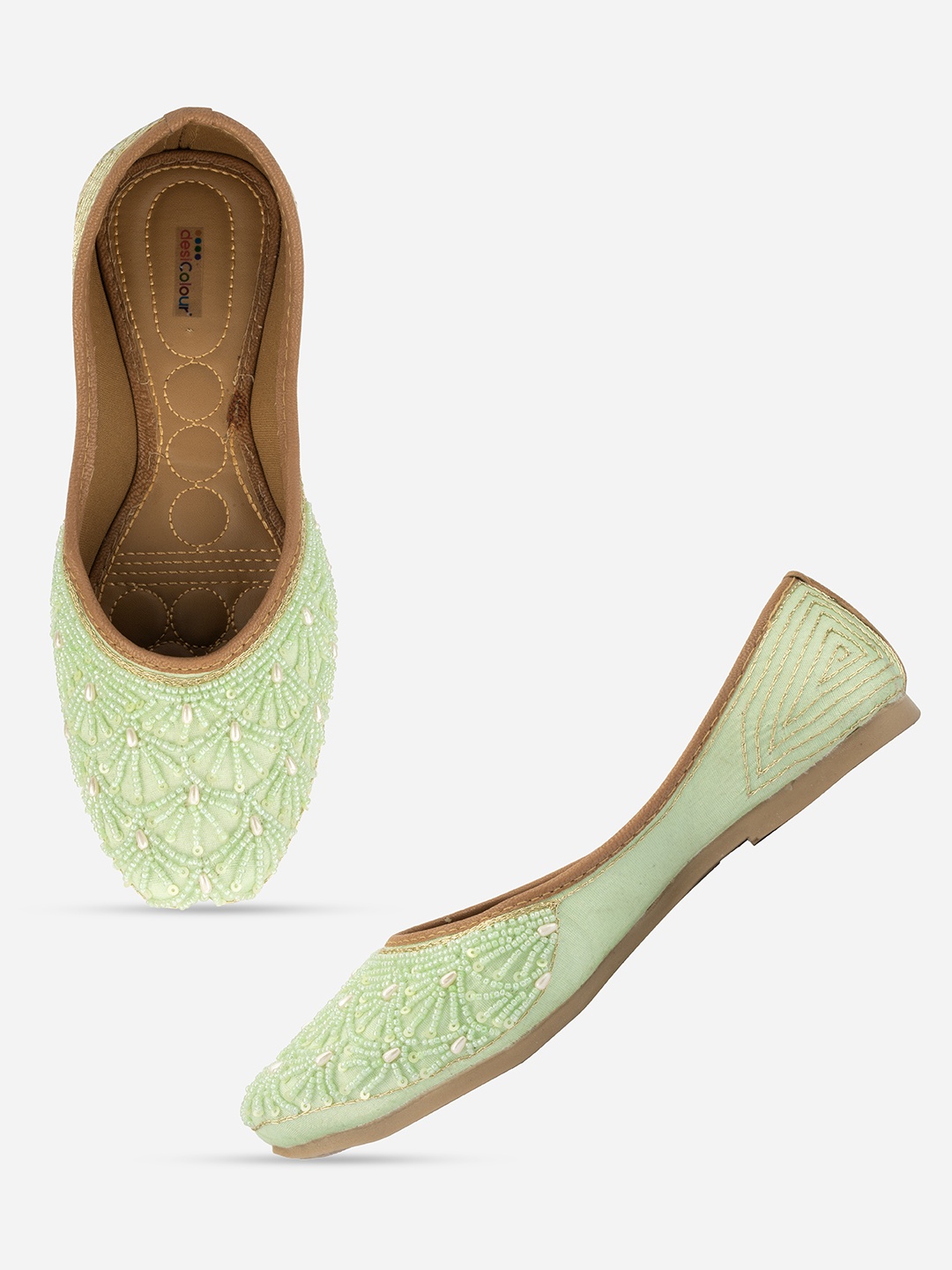 

DESI COLOUR Women Sea Green Ethnic Mojaris Flats