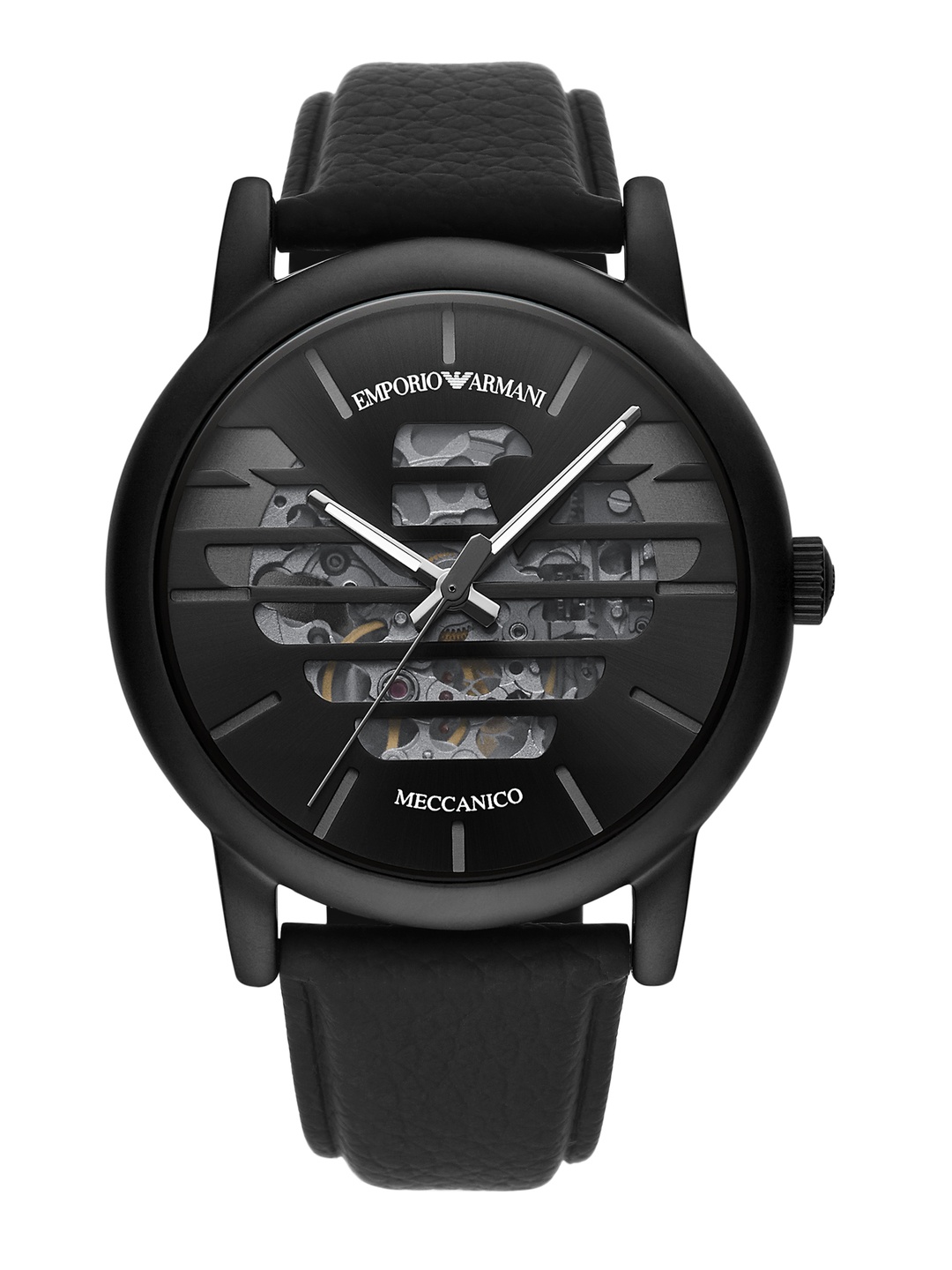 

Emporio Armani Men Black Printed Dial & Black Leather Straps Analogue Automatic Motion Powered Watch