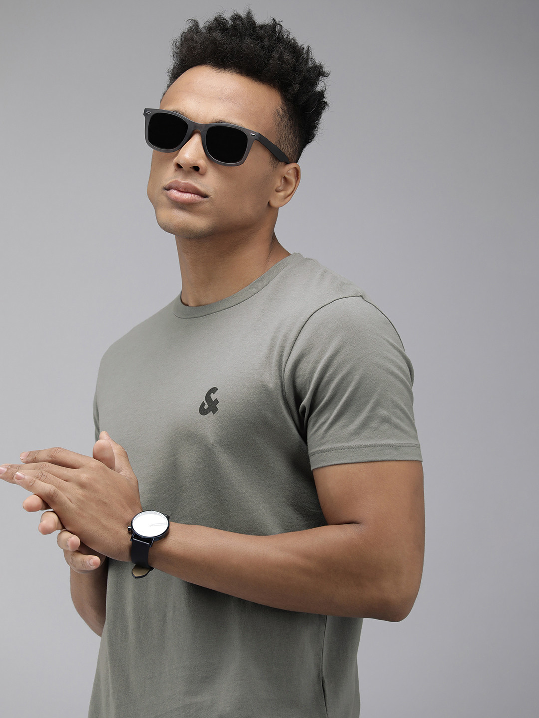 

Jack & Jones Men Grey Brand Logo Printed Slim Fit Casual T-shirt