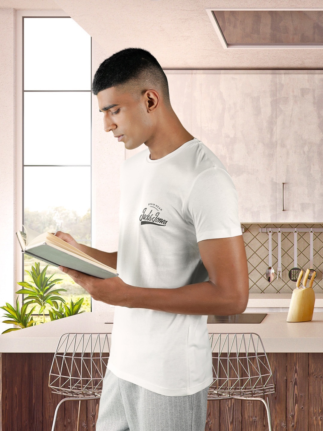 

Jack & Jones Men White Brand Logo Print Detail Pure Cotton T-shirt