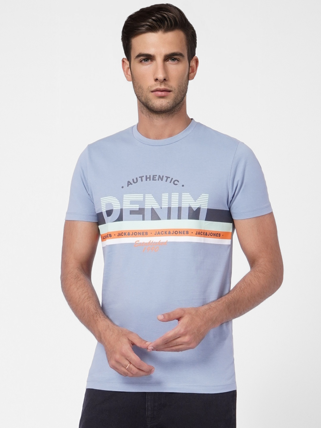 

Jack & Jones Brand Logo Printed Pure Cotton T-shirt, Blue