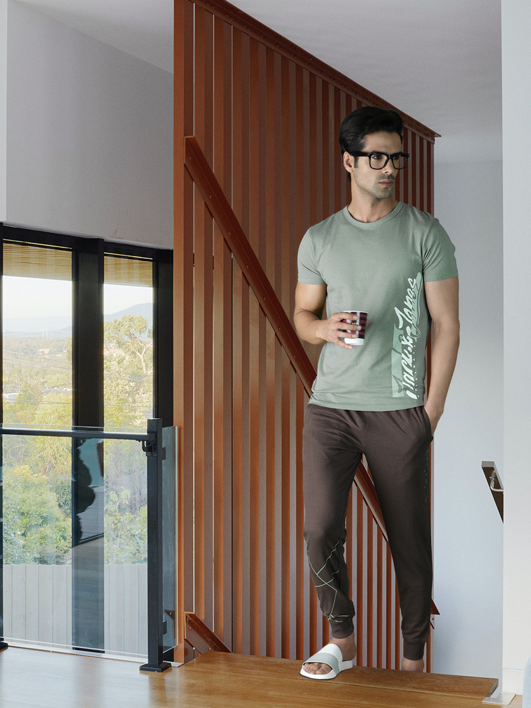 

Jack & Jones Men Green & White Printed Slim Fit Pure Cotton T-shirt