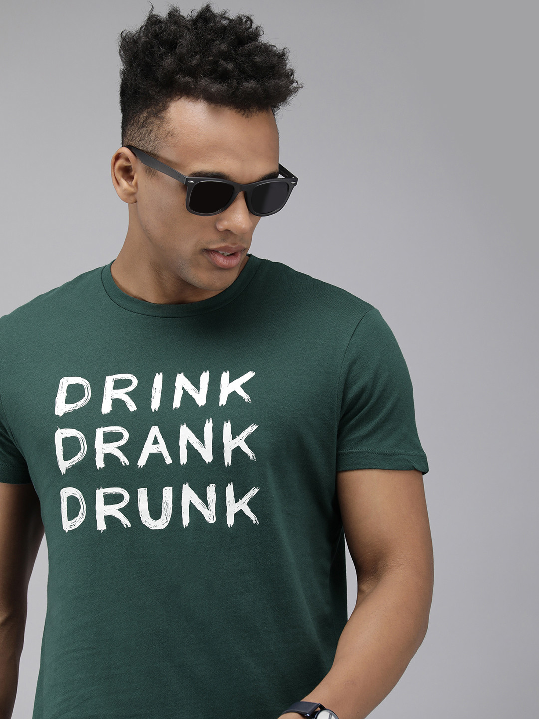 

Jack & Jones Men Sage Green & White Typography Printed Slim Fit Pure Cotton Casual T-shirt