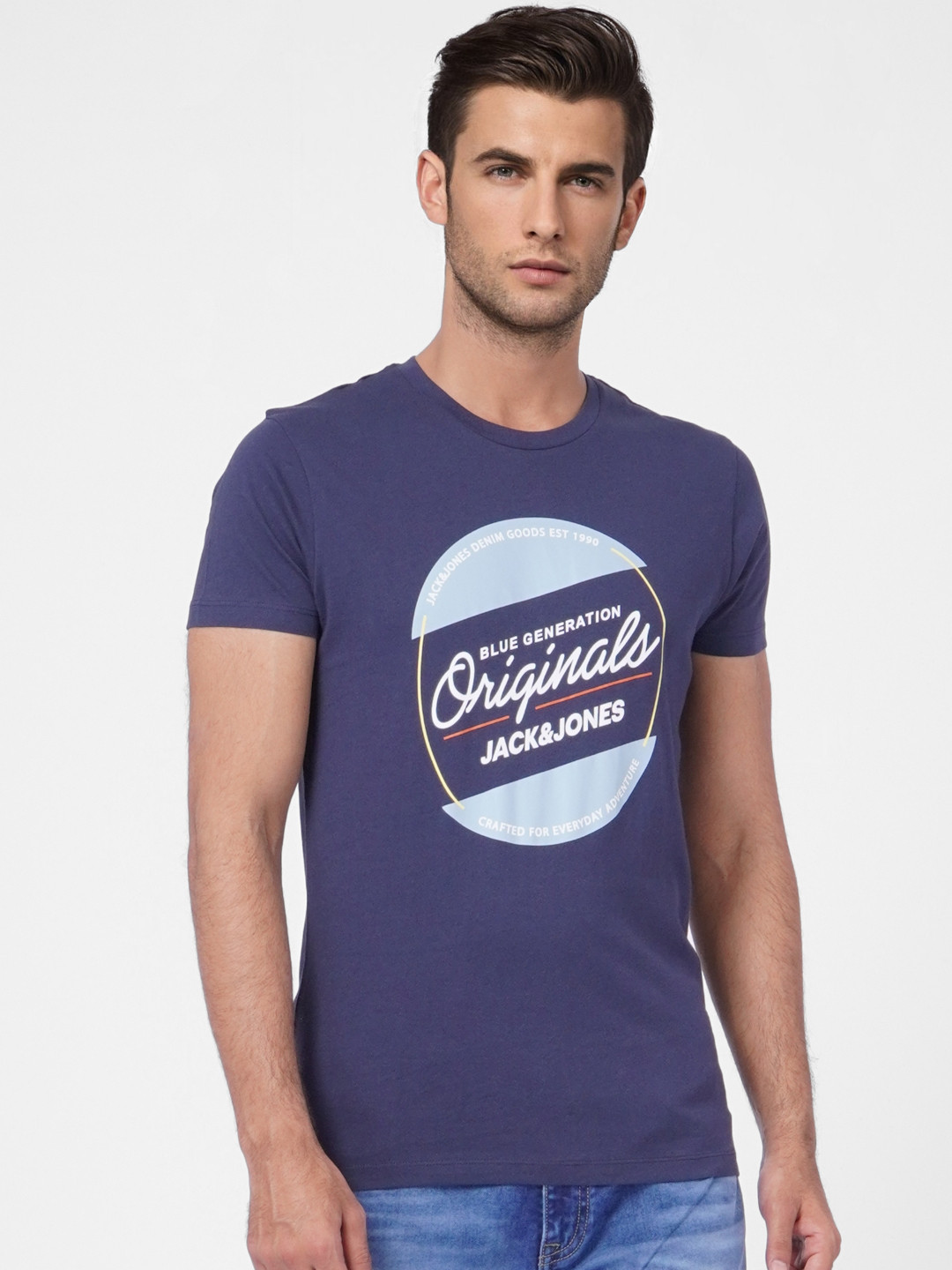 

Jack & Jones Brand Logo Printed Pure Cotton T-shirt, Navy blue