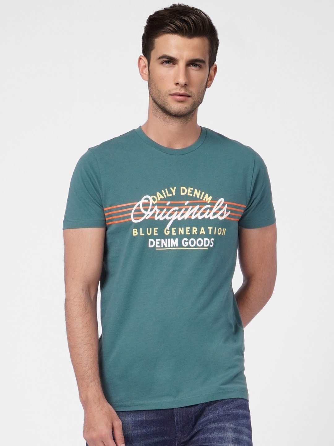 

Jack & Jones Typography Printed Pure Cotton T-shirt, Green