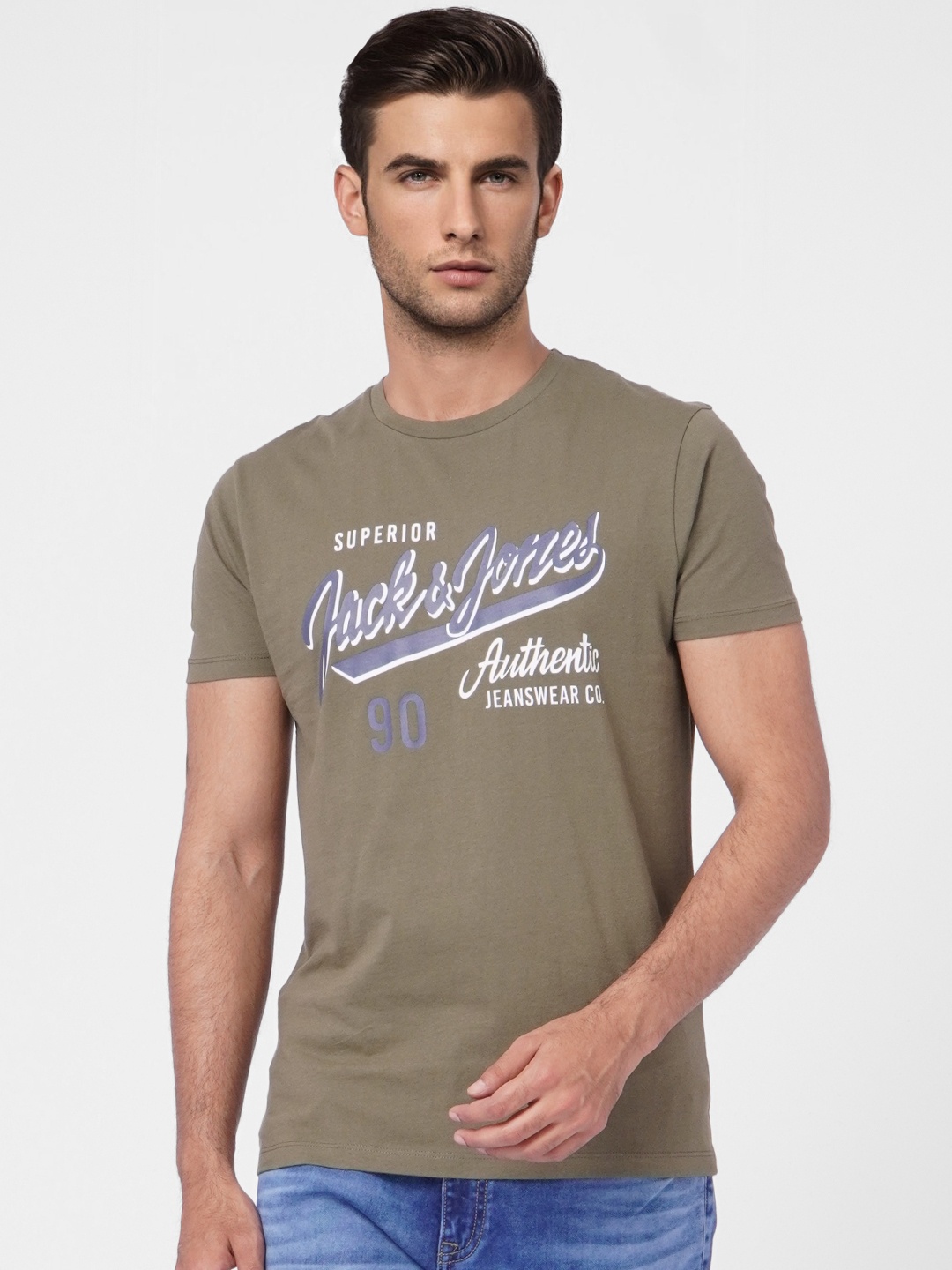 

Jack & Jones Men Brand Logo Printed Pure Cotton Slim Fit T-shirt, Green