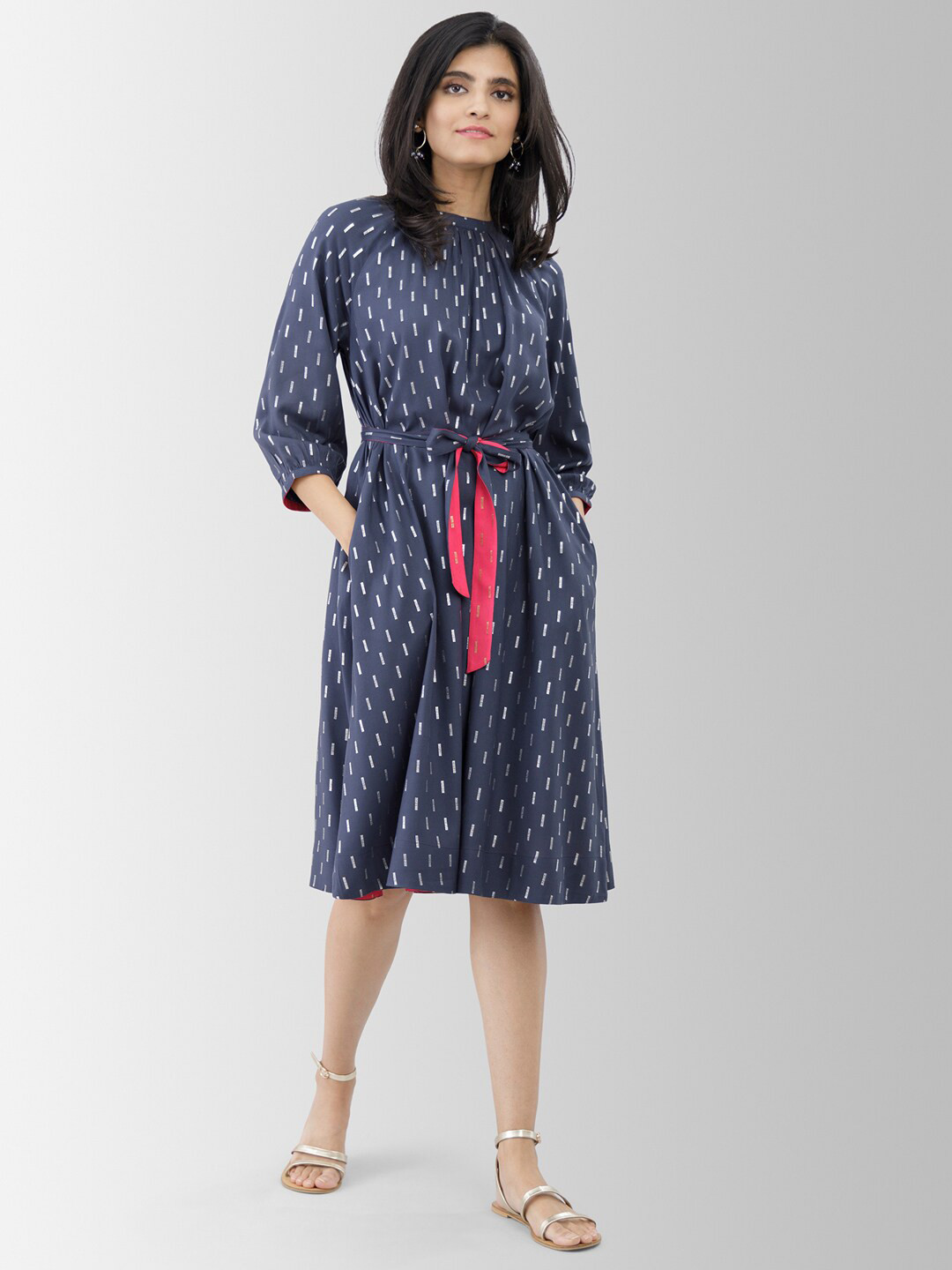 

Pink Fort Navy Blue Printed Dress