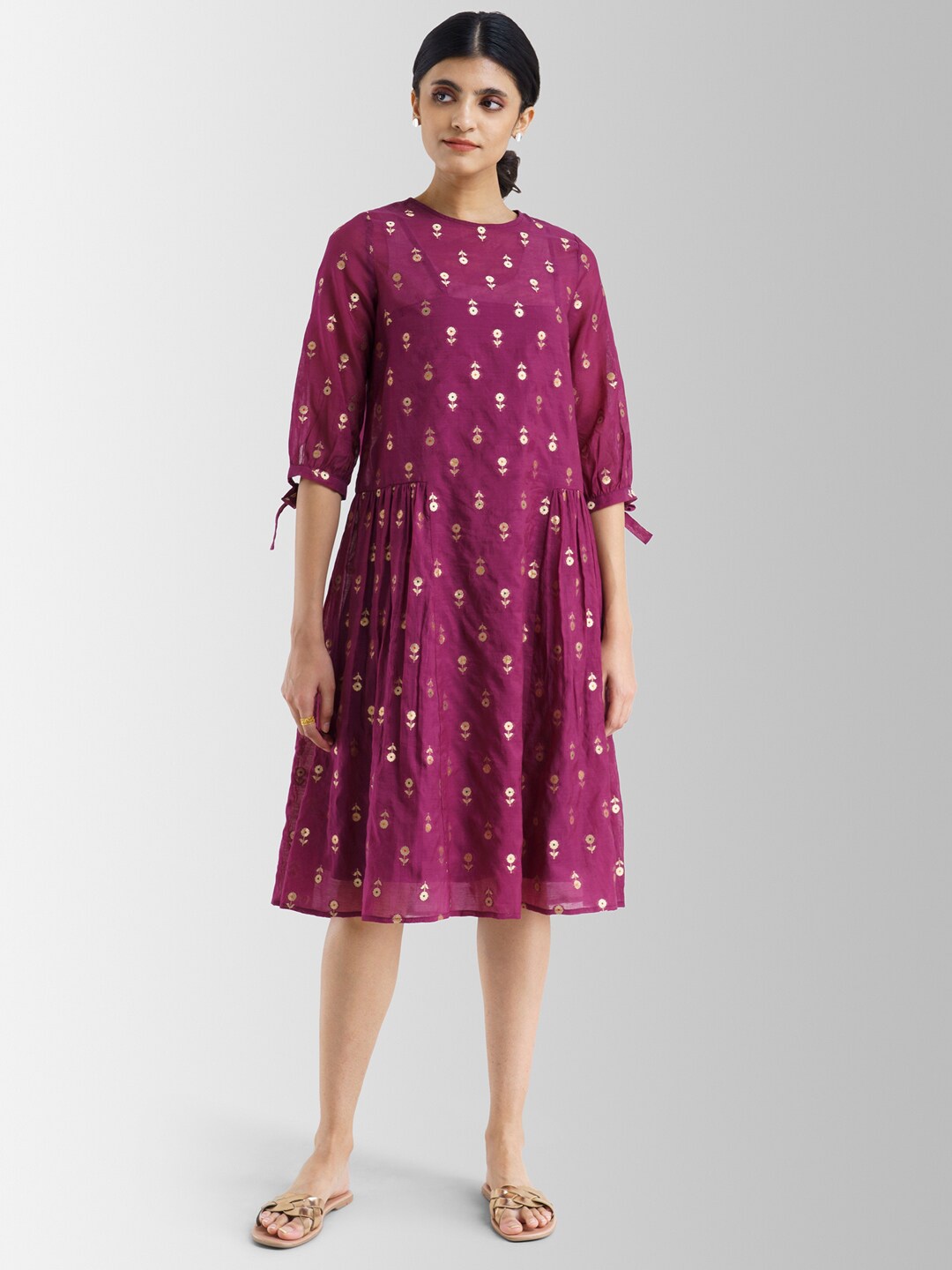

Pink Fort Maroon Floral A-Line Dress