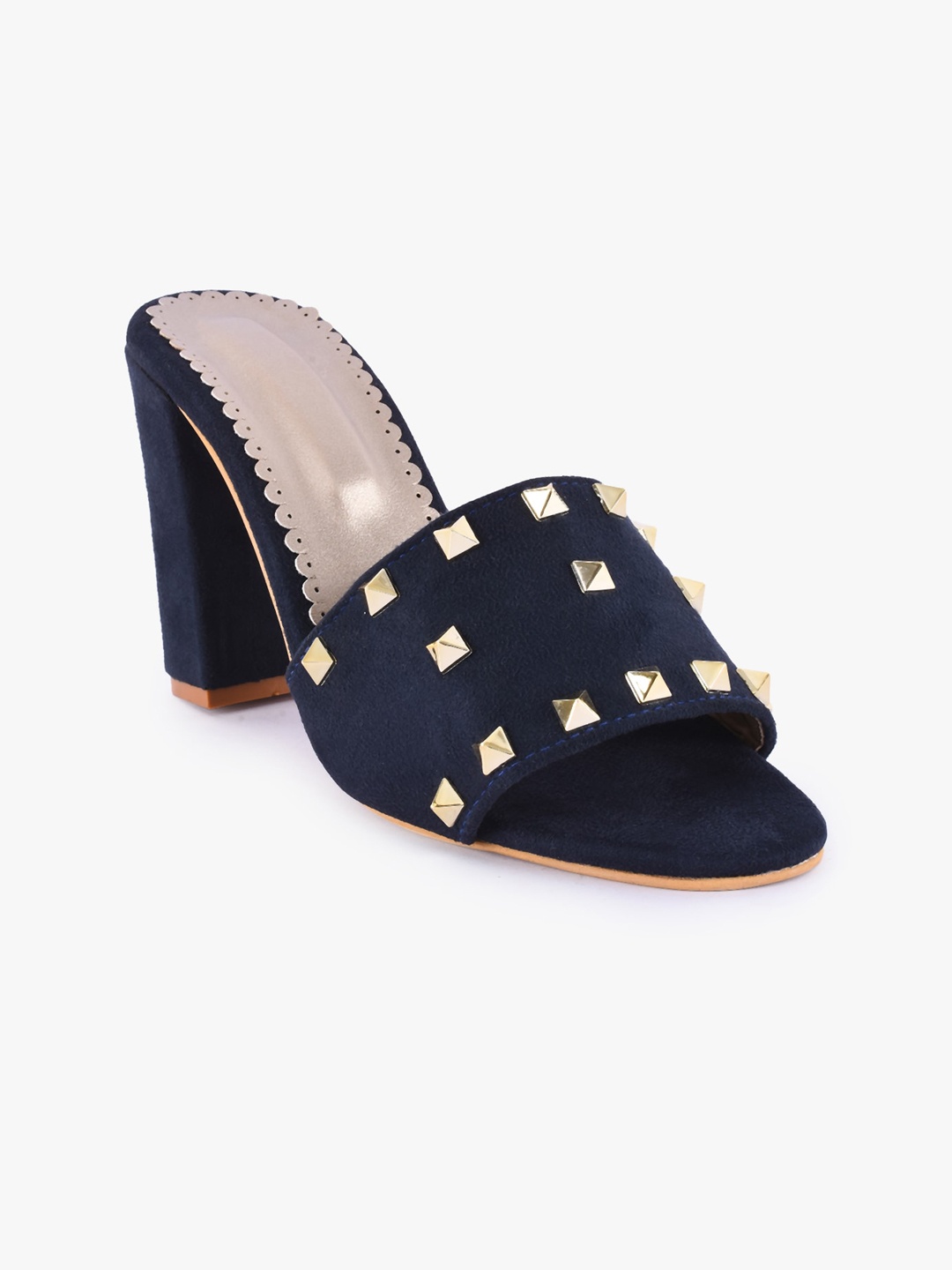 

BuckleUp Blue Embellished Block Mules