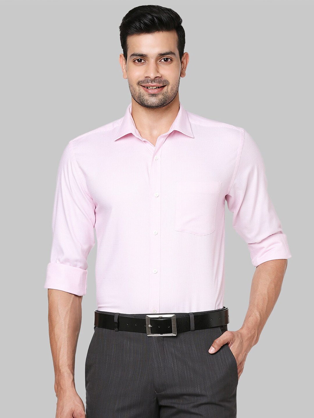 

Park Avenue Men Pink Slim Fit Micro Checks Checked Formal Shirt