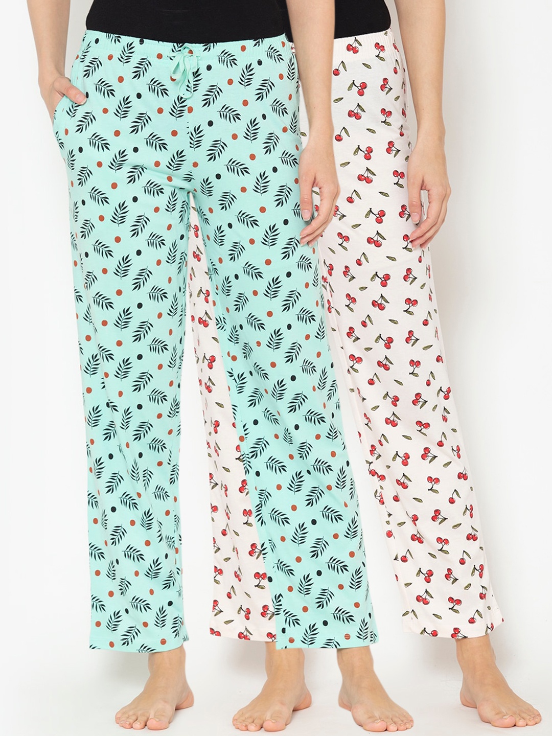 

Lounge Dreams Women Pack Of 2 Printed Pure Cotton Lounge Pants, Green