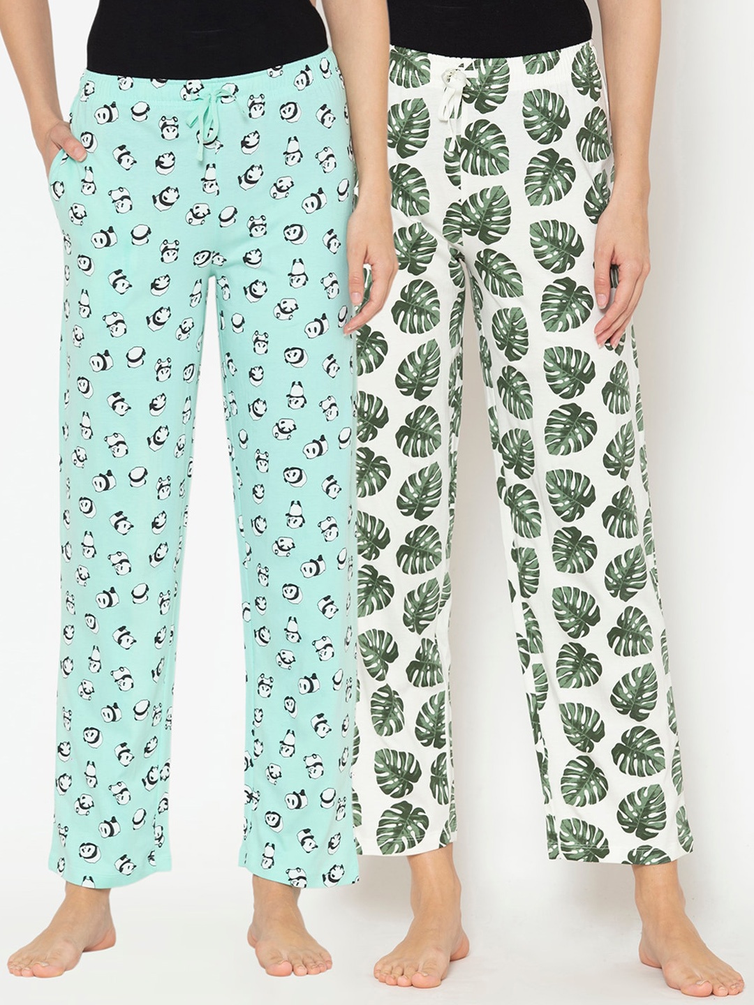 

Lounge Dreams Women Pack Of 2 Printed Pure Cotton Lounge Pants, Green