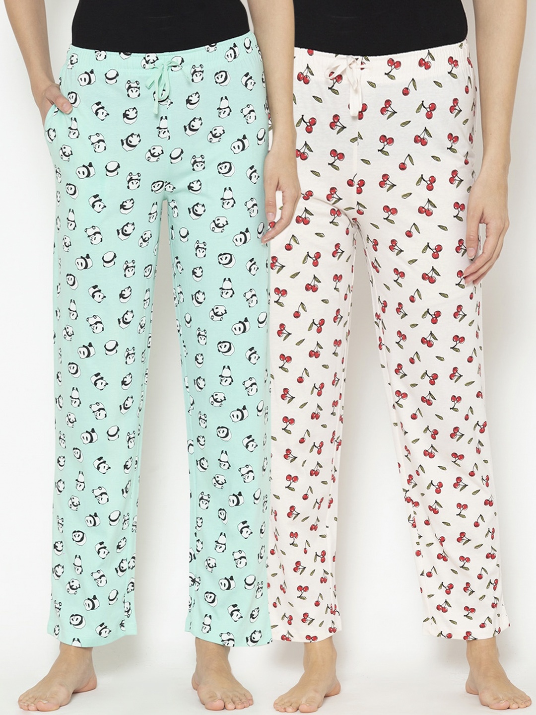

Lounge Dreams Women Pack Of 2 Blue & White Printed Pure Cotton Lounge Pants