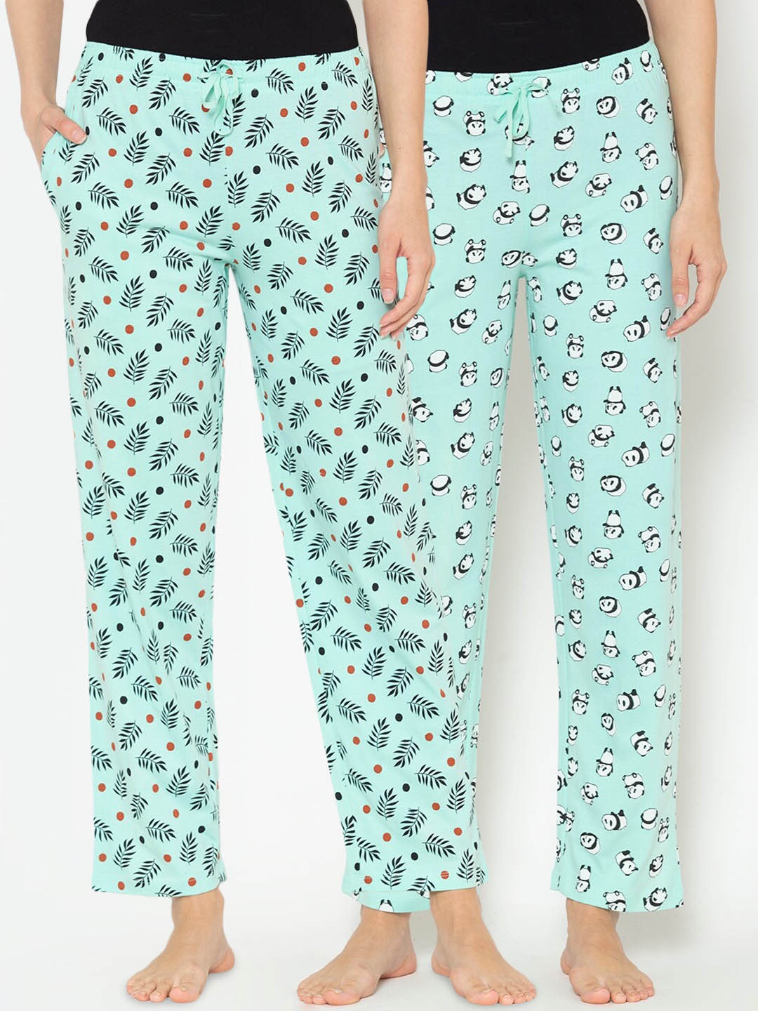 

Lounge Dreams Women Pack Of 2 Printed Pure Cotton Lounge Pants, Grey melange