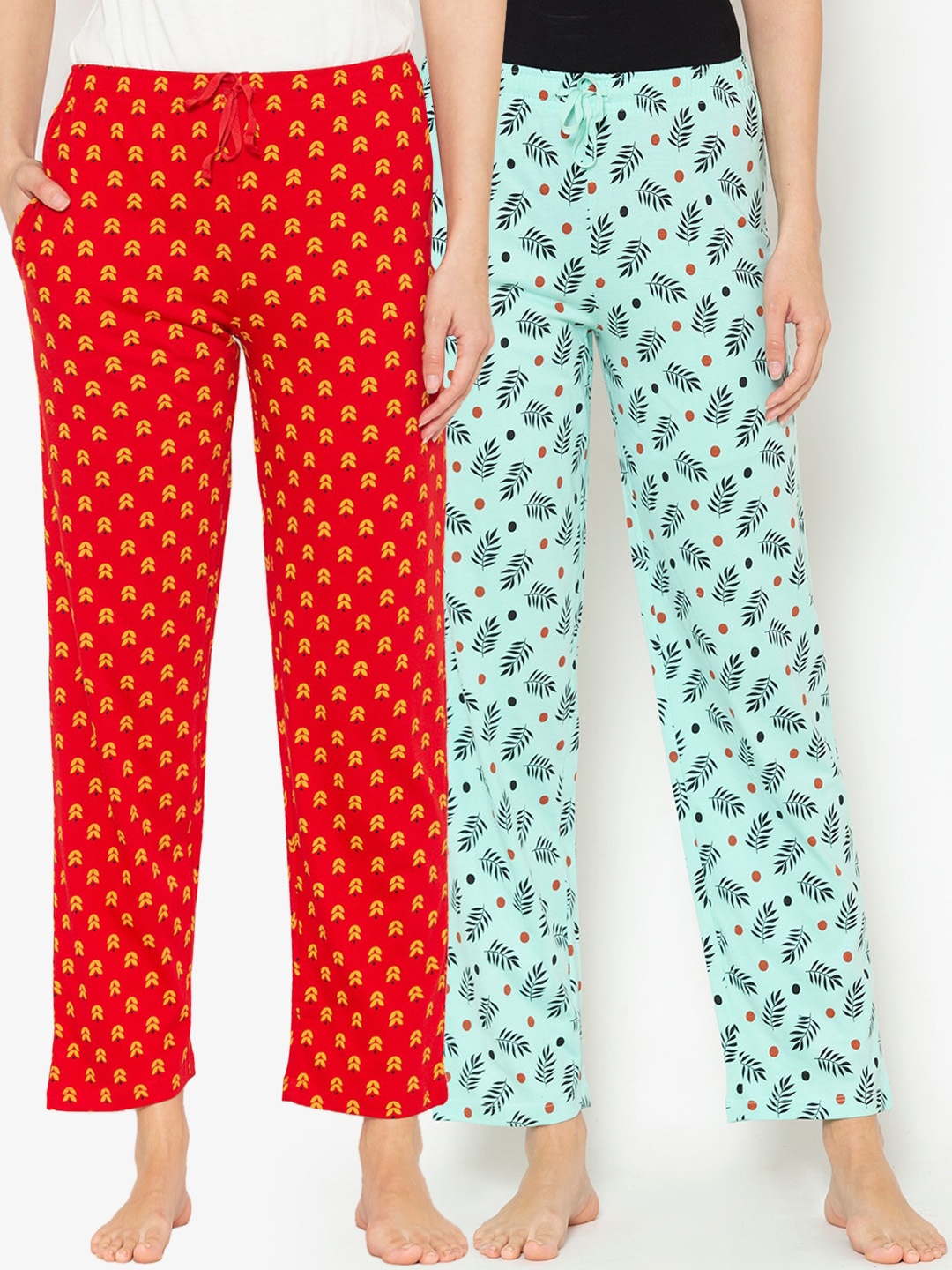 

Lounge Dreams Women Pack Of 2 Printed Pure Cotton Lounge Pants, Green