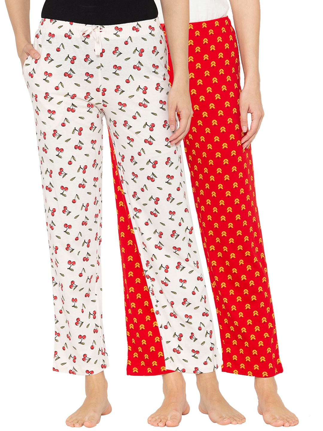 

Lounge Dreams Women Pack Of 2 Printed Pure Cotton Lounge Pants, White