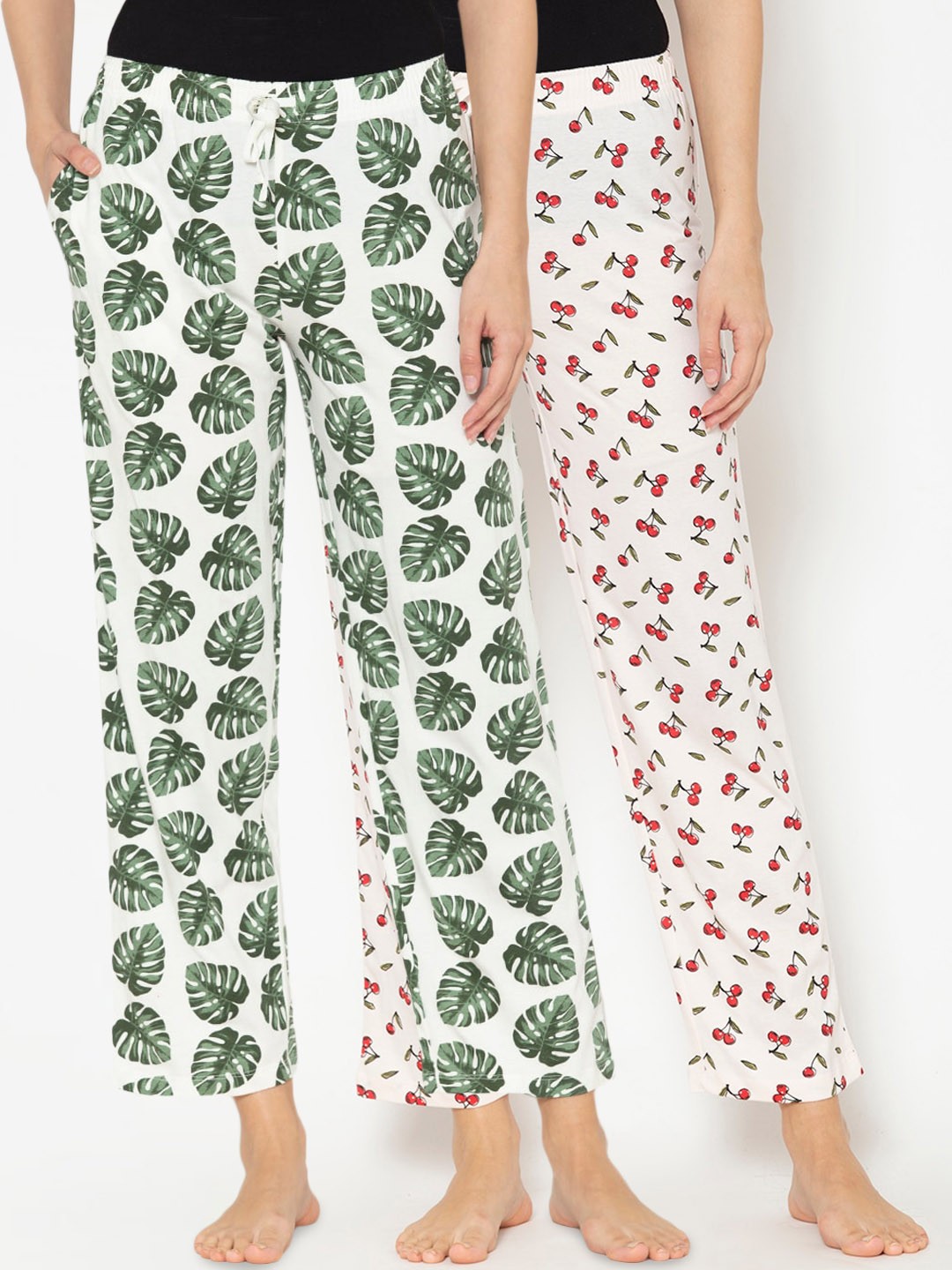 

Lounge Dreams Women Pack Of 2 Printed Pure Cotton Lounge Pants, White