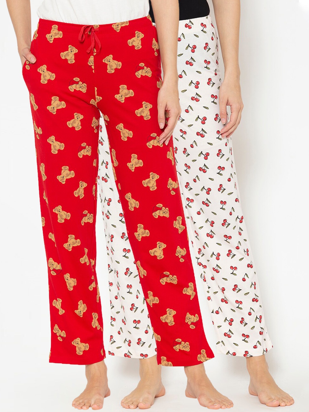 

Lounge Dreams Women Pack Of 2 Printed Pure Cotton Lounge Pants, White