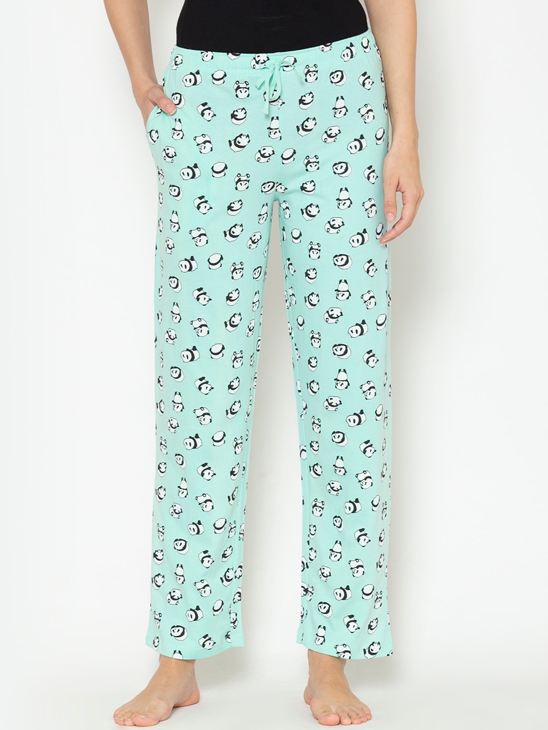 

Lounge Dreams Women Blue & White Panda Printed Pure Cotton Lounge Pants