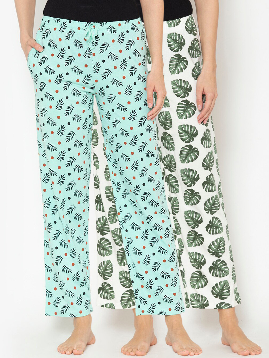 

Lounge Dreams Women Pack Of 2 Printed Pure Cotton Lounge Pants, White