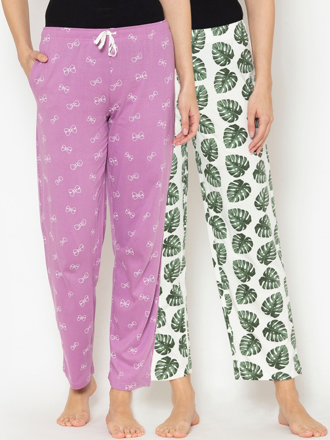 

Lounge Dreams Women Pack Of 2 Printed Cotton Lounge Pants, Purple