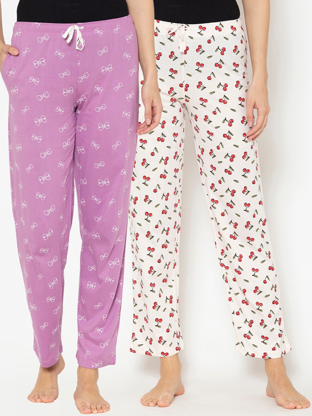 

Lounge Dreams Women Pack Of 2 Printed Pure Cotton Lounge Pants, Purple